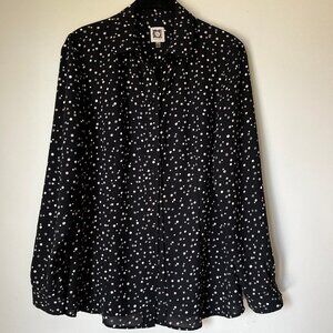 Anne Klein Black and White Polka Dot Button Down Blouse